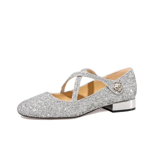 Lily Wei Квадратный каблук Туфли Мэри Джейн 2,5 см Женские Серебряные