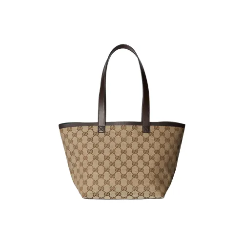 GUCCI Totissima Холст с кожей Комбинированный Canvas Сумка Тоут Сумка Сумка для покупок Сумка Маленькая Женская Бежевая и Эбеновая