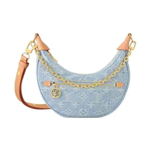 LOUIS VUITTON Loop Denim с кожаными вставками Crescent Сумка через плечо Женская Синяя и Коричневая