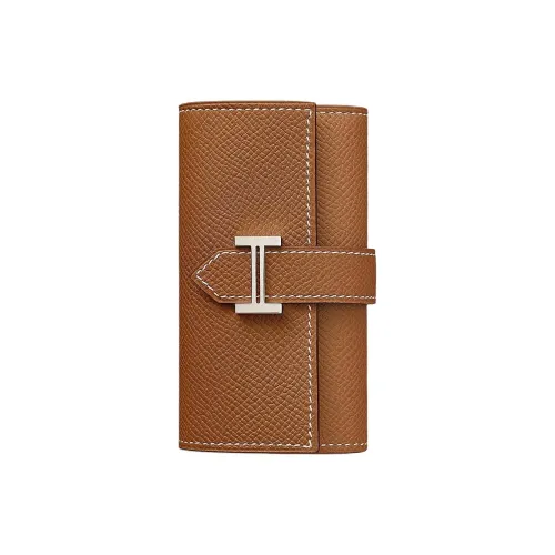 HERMES Bearn Epsom Телячья кожа Key Pouch Женские 37 Золотисто-коричневый
