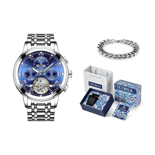 FOCEWALK Leader Collection Автоматический Механический Механизм Нержавеющая Сталь Ремешок Часы Мужские Часы Синий Циферблат