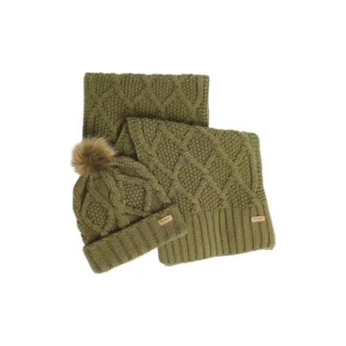BARBOUR Акриловые шапки-бини женские оливкового цвета