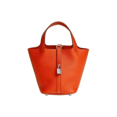 HERMES Picotin Lock Clemence Bullock Кожа Корзина Сумка Ведрообразная Сумка Женская Сумка 8V Оранжевый POPPY Оранжевый