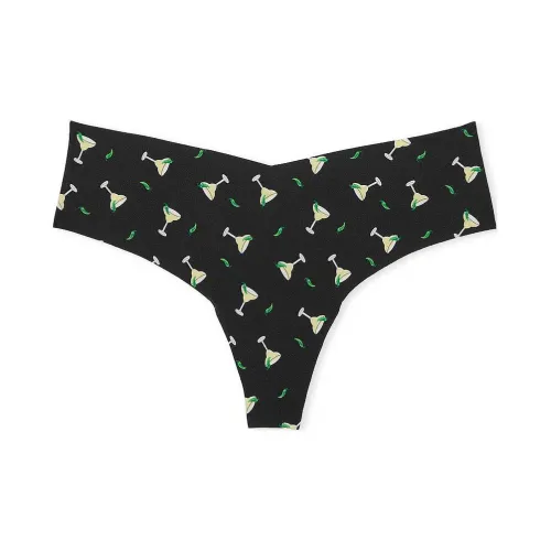 Victoria's Secret Розовый No Show Нет ShowThongPanty Черный Пряный Маргарита Нижнее белье Женское 1 упаковка Бокал для вина С принтом