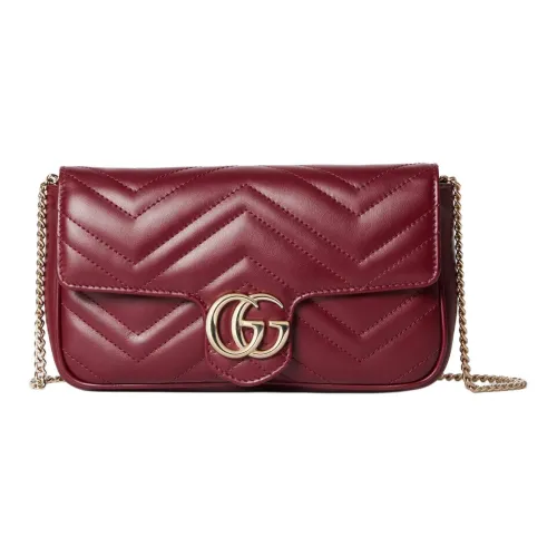 GUCCI GG Marmont Елочка Узор Кожа Сумка через плечо Мини Женская Красная