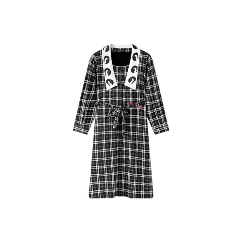 MEONSILL Весенний и Осенний Ночной Шелковый Рубашка Женская Черная и Белая Клетка