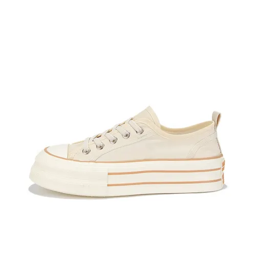 Yobn Canvas Shoes Low Top Beige Women's