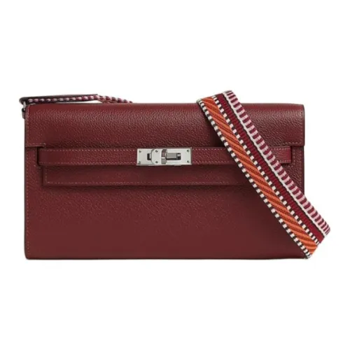 HERMES Kelly To Go Evercolor Кожа Кошелек Ручная Сумка через плечо Женская Бургунди