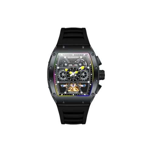 GUANQIN GJ16197 Автоматический механический механизм силиконовый ремешок часы для мужчин черепный циферблат