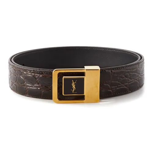 SAINT LAURENT Логотип Дизайн Безшовная Застежка Телячья Кожа Кожаные Ремни Мужской Коричневый Ширина 3 см