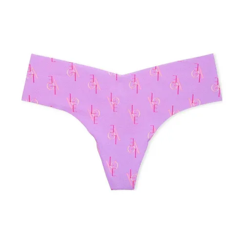 Victoria's Secret NO SHOW NO SHOW Стринговые трусы Фиолетовый Parade Любовь Женское нижнее белье 1 упаковка Розовый с принтом