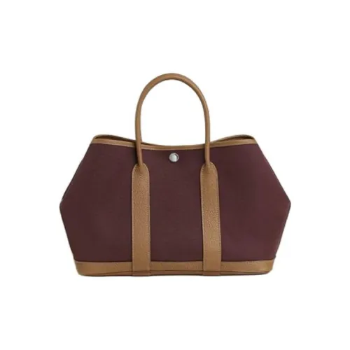 HERMES Garden Party Холст с Negonda Телячья кожа Садовая сумка холщовая сумка женская сумка бордовый коричневый