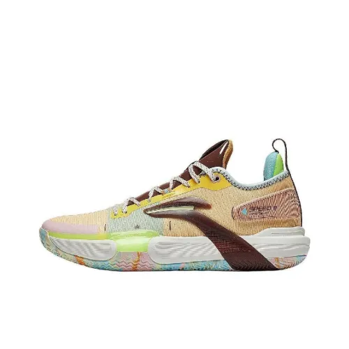 LINING Speed 9 Premium Технология BOOM Устойчивые к истиранию Низкие Баскетбольные Кроссовки Мужские Желто-Коричневые Синие