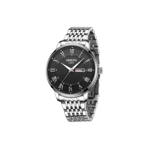 NIBOSI 1985 Кварцевый механизм ремешок из нержавеющей стали черный циферблат мужские часы модель Ni2569