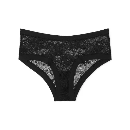 Victoria's Secret Розовый No Show No Show Хлопок Cheeky Panty Черные трусы Женские 1 упаковка Черное кружево