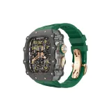 Углеродное волокно, розово-золотой, прозрачный белый средний каркас, зеленый фторэластомерный ремень, розово-золотая застежка-бабочка