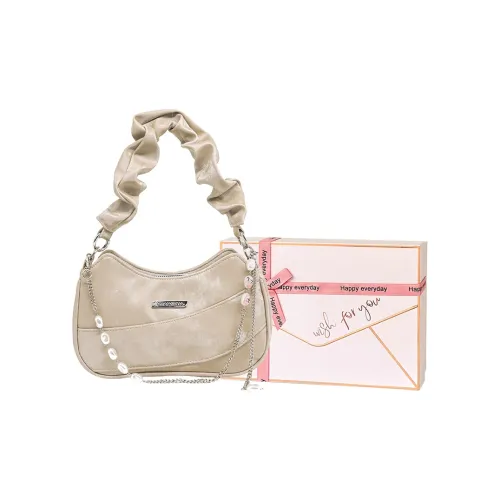 Kenghua Village ПУ (полиуретан) Одно плечо Сумка Средний Женский Светлый хаки Несовпадающий Молочно-чайный