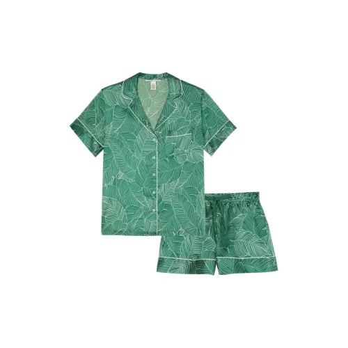 Victoria's Secret The Mix Сатиновый Короткий Комплект Пижамы Комплект Пижам Gg Женский Зеленый С принтом