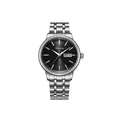 ROSSINI Кварцевый механизм стальной ремешок мужские часы черный циферблат модель 50067W04B