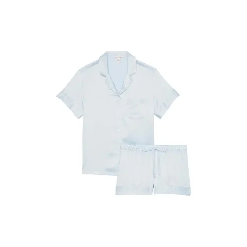 Victoria's Secret Сатин Короткий Комплект Пижамы Ballad Синий Комплект Пижам Мужской Светлый Аква Синий