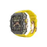 Углеродное волокно, Розово-золотой, Белая средняя рамка, Желтый фторэластомерный ремень, Розово-золотая застежка-бабочка