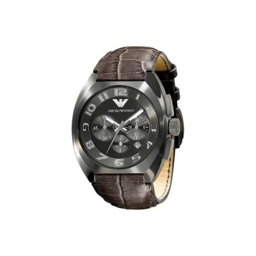 EMPORIO ARMANI Наручные часы Кварцевый механизм Кожаный ремешок 45 мм Серый циферблат Мужские часы