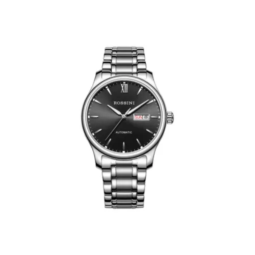 ROSSINI Механический механизм ремешок из нержавеющей стали часы для мужчин черный циферблат модель 5725W04A
