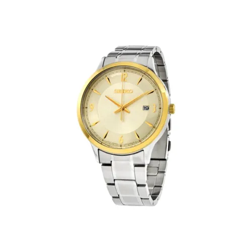 SEIKO Мужские часы Кварцевый механизм Ремешок из нержавеющей стали 41 мм Золотистый циферблат