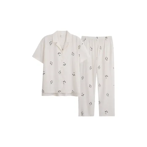 Sha Qian Пижамный комплект Летний Женский Айвори Белый