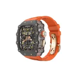 Углеродное волокно, розово-золотой, прозрачный белый средний каркас, апельсиновый флуороэластомерный ремешок, розово-золотая застежка-бабочка