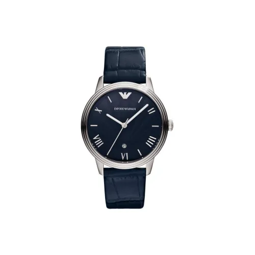 EMPORIO ARMANI Мужские часы Кварцевый механизм Естественная кожа Ремешок 42 мм Синий циферблат