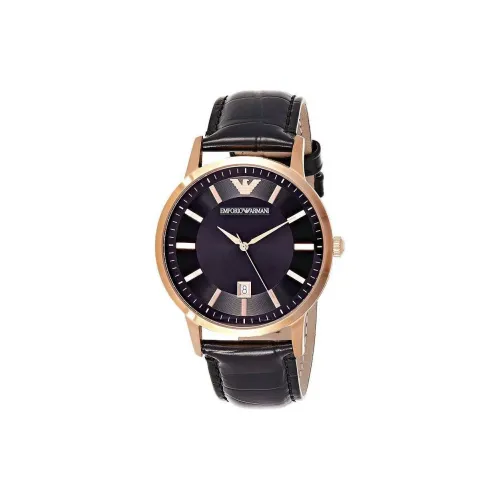 EMPORIO ARMANI Мужские часы Кварцевый механизм Естественная кожа Ремешок 43 мм Черный циферблат