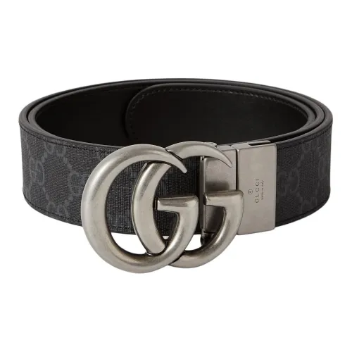 GUCCI Micro Print Leather Belts Men's Dark Gray Width 3cm