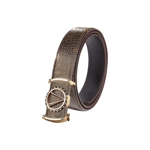 PISHUSHU Крокодиловый узор Автоматическая пряжка Ремни из крупнозернистой текстуры Коровья кожа Мужской Кофейный Золотая пряжка Ширина 3,4 см