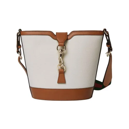 GUCCI Естественный холст с кожей Ведрообразные сумки Сумки через плечо Сумка через плечо Женская Бежевая и Коричневая
