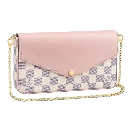 LOUIS VUITTON Pochette Félicie Холст Покрытый Корова Кожа Цепочка Сумка Плечо Сумка Женская Вишневый Цветок Розовый