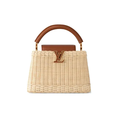 LOUIS VUITTON Capucines Ткани вязаные Прутья ивы С кожаными вставками Сумка через плечо Сумка Маленькая Женская Натуральный Коричневый