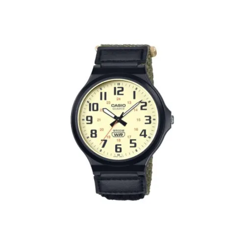 CASIO Кварцевый механизм холст ремешок часы унисекс желтый циферблат модель MW 240B 3BV