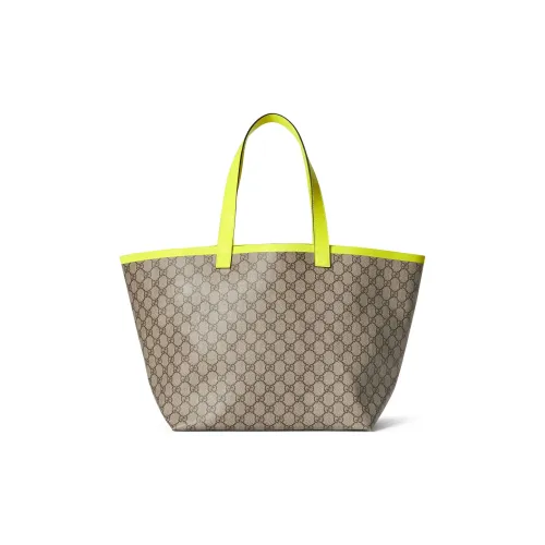 GUCCI Canvas с кожаными вставками холщовая сумка тоут сумка для покупок сумка через плечо сумка среднего размера женская бежевый и неоново-желтый