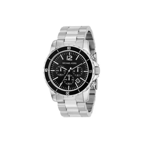 MICHAEL KORS Мужские часы Кварцевый механизм Ремешок из нержавеющей стали 44 мм Черный циферблат