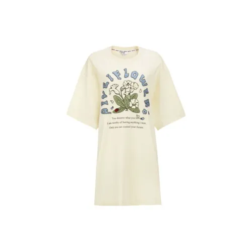 AIVEI Короткое платье с короткими рукавами женское кремово-желтое