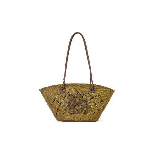 LOEWE Anagram Basket Рафия Телячья кожа Тоут Сумка Сумка для покупок Сумка через плечо Женская Оливковая и Каштановая