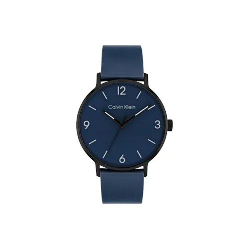 CALVIN KLEIN Мужские часы Кварцевый механизм Кожаный ремешок Синий циферблат