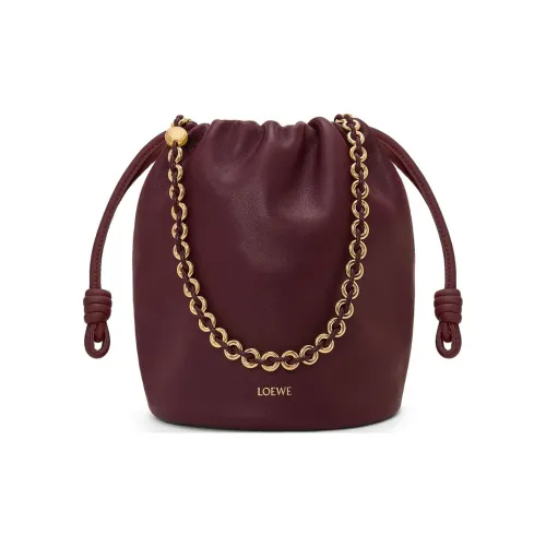 LOEWE Flamenco Sheepskin Bucket Bag Handbag Crossbody Bag Shoulder Bag Women's Burgundy Red