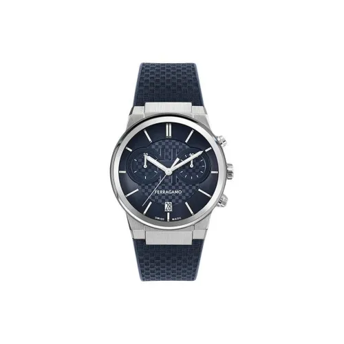 FERRAGAMO Наручные часы Кварцевый механизм Резиновый ремешок 12 Синий циферблат Мужские часы