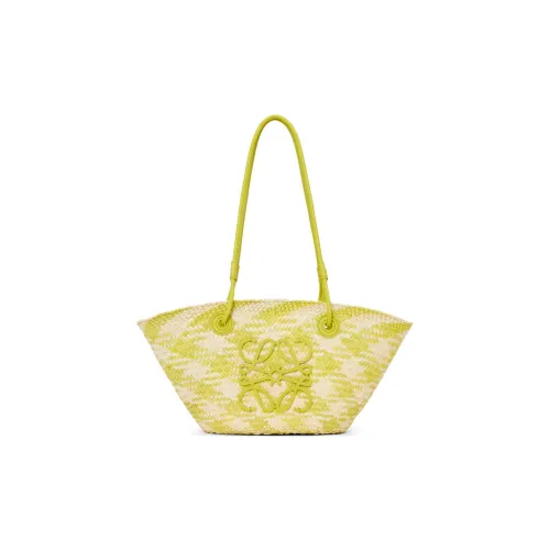 LOEWE Anagram Basket Рафия Телячья кожа Сумка через плечо Маленькая Женская Естественный Лаймово-зеленый