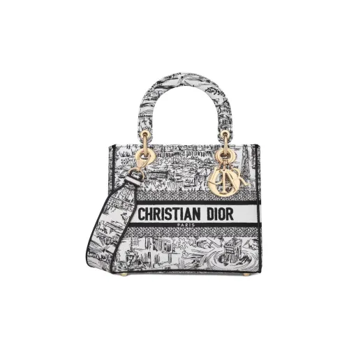 DIOR LADY D Лайт Вышивка Сумка Lady Dior Через плечо Одно плечо Сумка Средний Women's White Черный