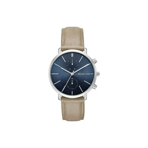 MICHAEL KORS Наручные часы Кварцевый механизм Кожаный ремешок 42 мм Синий циферблат Мужские часы MK8540