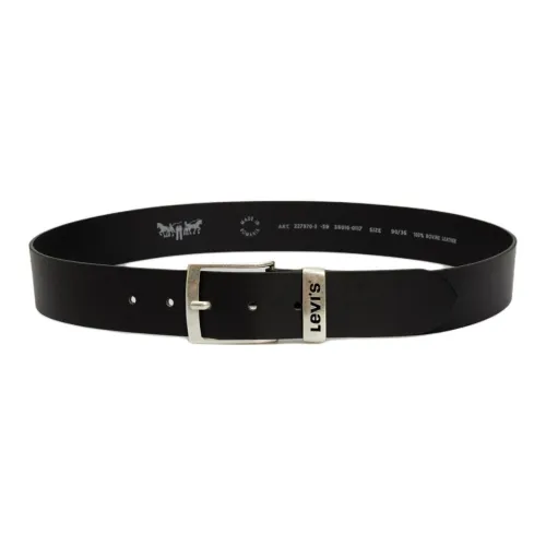 Levi's Letter Label Leather Belts Men's Black Width 4CM