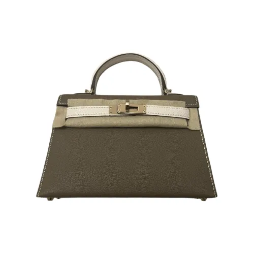 HERMES Mini Kelly 2nd Generation Козья кожа Kelly Ручная сумка Сумка через плечо Мини Женская Galaxy Gray Glacier White